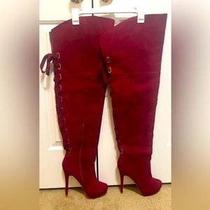 FIERY!! Red Suede thigh high platform boots size11